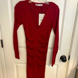 ZARA METALLIC THREAD DRAPED KNIT DRESS